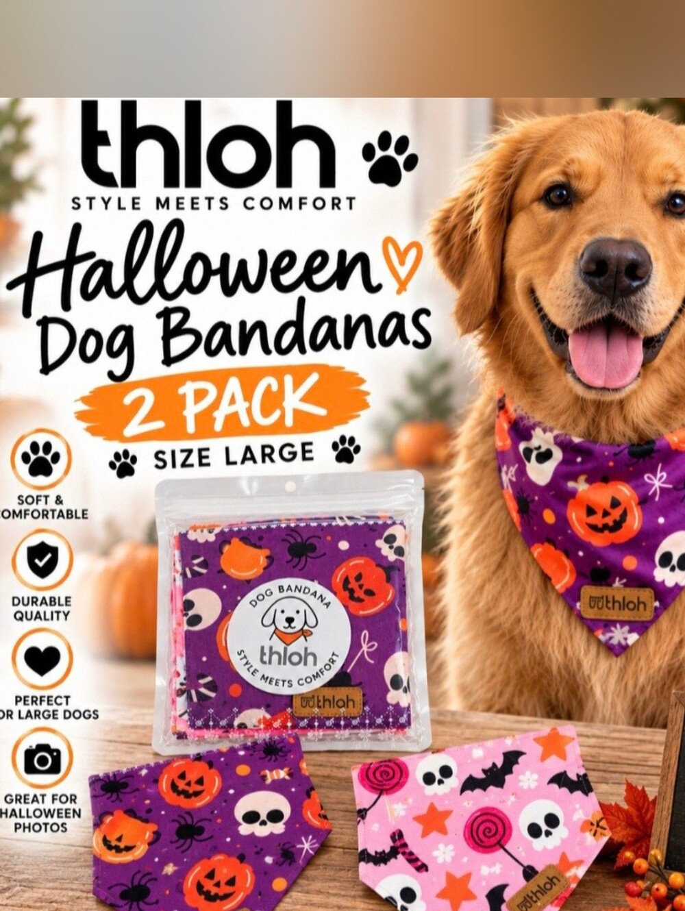 Halloween Dog Bandanas 2-Pack - Purple & Pink